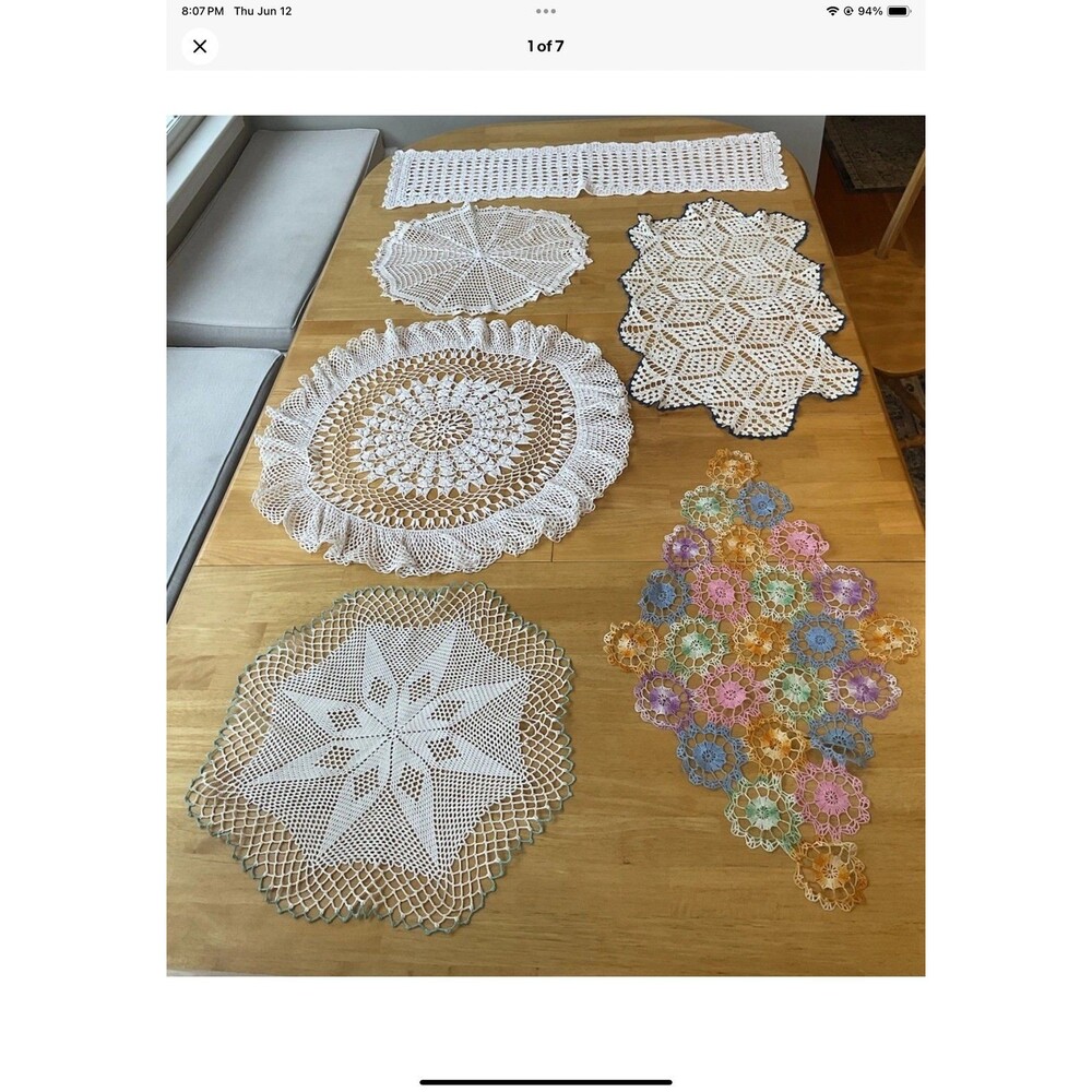 Doily Mixed VTG Large Hand Crocheted Lot Of 6 Mixed Sizes,Colors & Design *D*